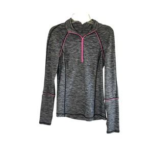 Z By Zella Womens Activewear 1/2 Zip Top Black Space Dye Long Sleeve Stretch S